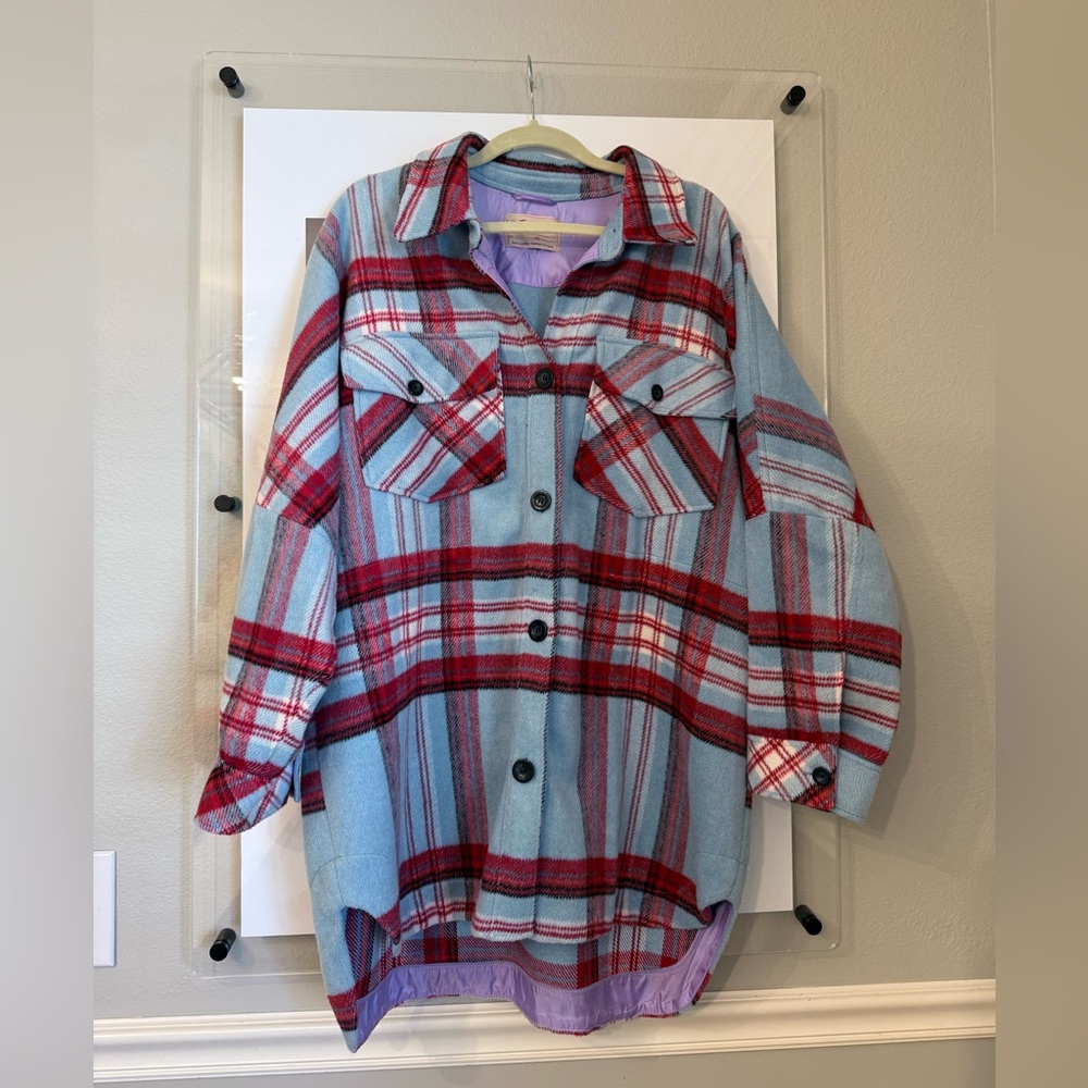 We The Free Down For You Plaid Lavender and Blue Shirt Jacket